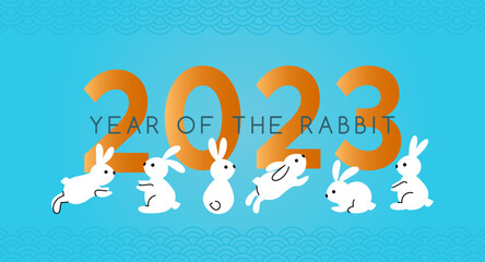 Happy New Year greeting card. 2023 is the year of the rabbit. Chinese New Year. vector illustration. Xmas