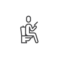 Man sitting on a toilet using laptop line icon