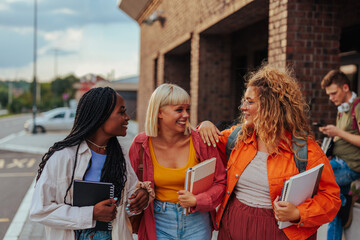 Diverse girls at university.