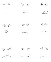 Set of emotional hand drawn faces. Vector illustration