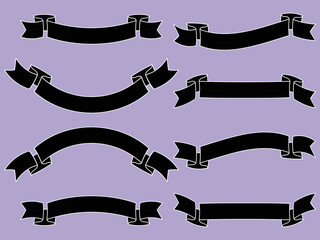 白い線画の黒リボン8種セット