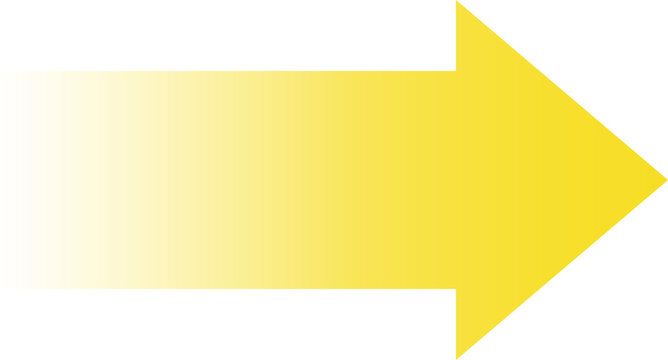 Yellow Gradient Arrow Shape. Isolated Png Illustration, Transparent Background. Asset For Overlay, Montage, Collage Or Presentation. Business Concept.	