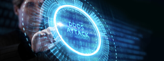 DDoS ATTACK inscription, online attack concept inscription, online security concept.