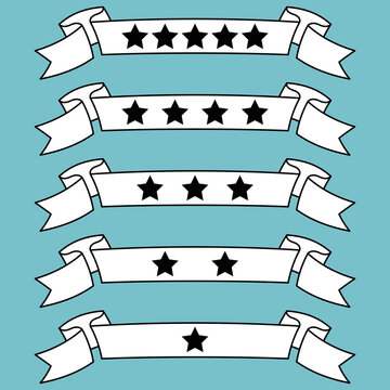 recommend clip art: 評価1～5の星とリボン素材　黒い線画の白リボン