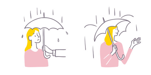 雨と傘と女性　イラスト素材