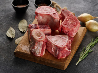 Beef marrow bones  to prepare broth or soup. - 537439755
