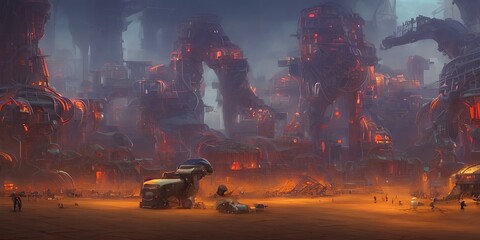 Industrial area, cities of the future. Illustration, concept art.