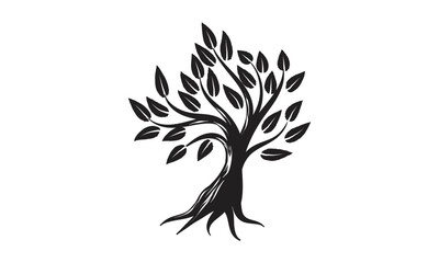 Organic natural and healthy olive tree silhouette logo isolated on white background. Modern vector green plant icon sign design artwork. Premium quality oil product logotype flat emblem illustration.