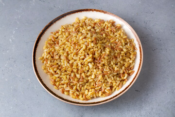 Traditional delicious Turkish food, bulgur pilaf with vermicelli (Turkish name; arpa sehriyeli bulgur pilavi)