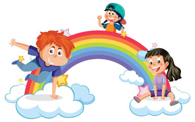 Happy children with rainbow