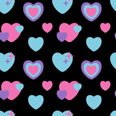 Girly pattern with hearts in y2k style. Vector illustration.