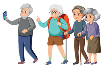 Obraz premium Elderly tourists on white background