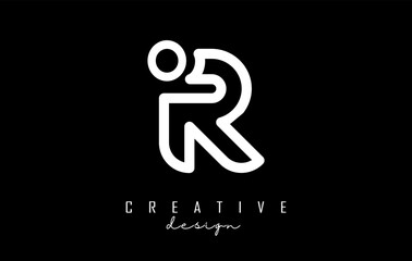 Outline white letter R logo with dot and gradient design. Vector Illustration with geometric design.