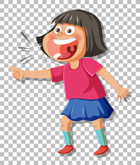 Happy girl cartoon character on grid background