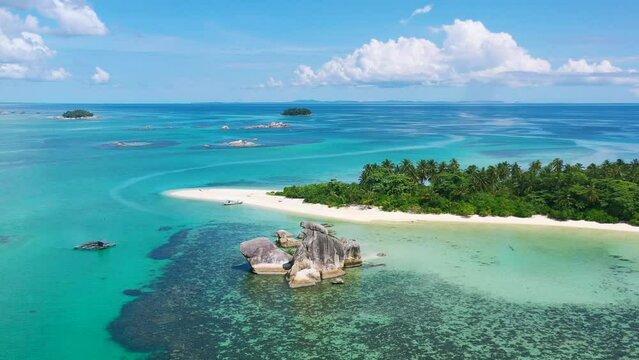 aerial landscape of tropical island in remote turquoise water of belitung indonesia