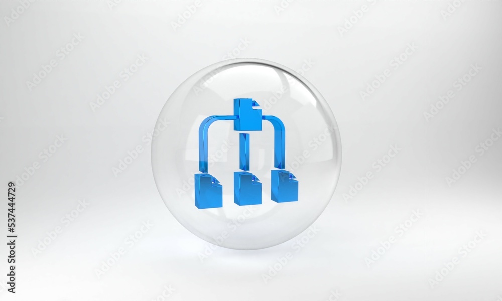 Poster blue folder tree icon isolated on grey background. computer network file folder organization structu
