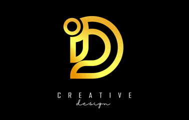 Outline golden letter D logo with dot and gradient design. Vector Illustration with geometric design.