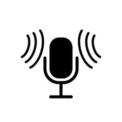 Podcast logo black color isolated on white background. Microphone vector. Mic icon.