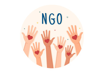 NGO or Non-Governmental Organization to Serve Specific Social and Political Needs in Template Hand Drawn Cartoon Flat Illustration - obrazy, fototapety, plakaty