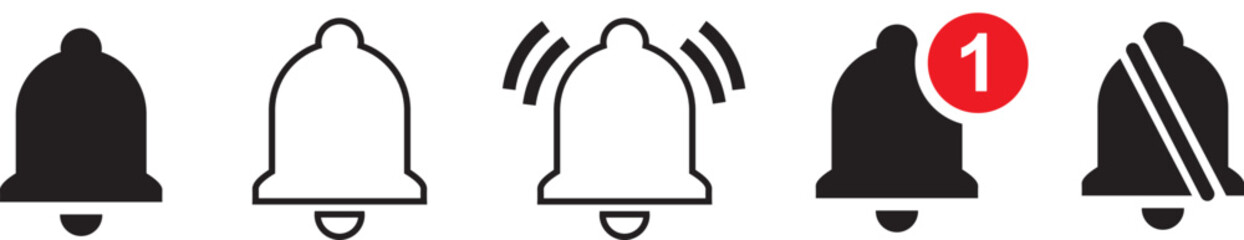 Notification bells set icon in flat style
