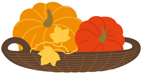 Basket with pumpkins. Halloween. Autumn mood. PNG image.