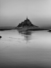 B&W image of Mont Saint Michel at dawn