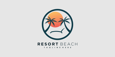 resort beach logo design vector with icon palm creative concept