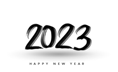 Happy New Year 2023 hand written lettering isolated on white background, Greeting card hand happy New Year 2023.