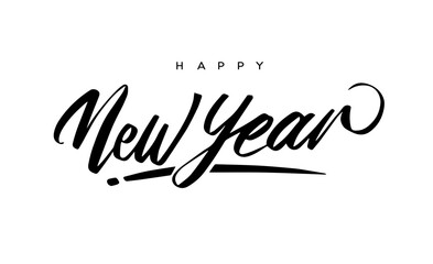 Happy New Year text design. Vector greeting illustration with hand written lettering.