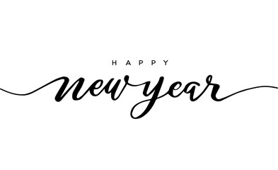 Happy New Year text design. Vector greeting illustration with hand written lettering.