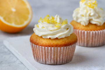 Cupcake with lemon, close-up