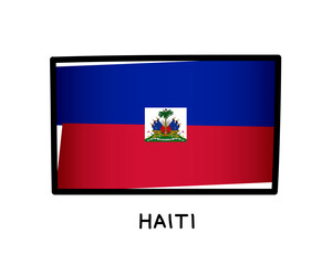 Flag of Haiti. Colorful Haitian flag logo. Blue, red and white hand-drawn brush strokes. Black outline. Vector illustration