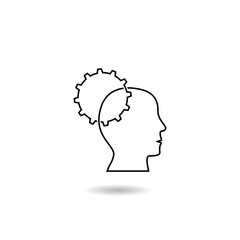 Gears in head line icon logo with shadow