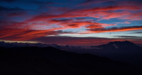 Sunset over Tongariro National Park from Kaimanawa Forest Park, New Zealand