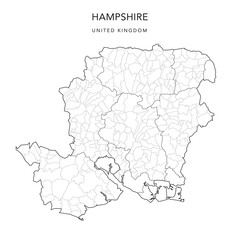Administrative Map of Hampshire with County, Districts and Civil Parishes as of 2022 - United Kingdom, England - Vector Map