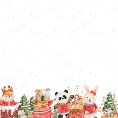 Watercolor Santa Animals Background, Christmas-New Year Illustration Background..