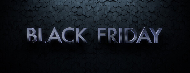 Diamond Tile Background with Chrome Black Friday Typography. Premium 3D Promotional Banner with copy-space.