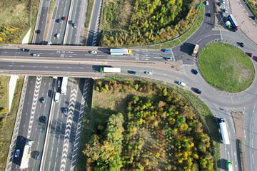 Aerial View of British Roads and Traffic on a Sunny Day