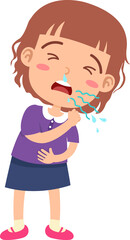 cartoon little kid girl coughing