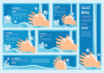 hand washing day icon. with pictures of water, soap, cleaning. Cleanliness concept. Vector illustration can be used for health care, skin care, hygiene.