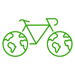 Bike with Wheels in Planet Earth Shape Line Icon. Save Environment Transportation Pictogram. Eco Friendly Transport Outline Symbol. Ecological Bicycle. Editable Stroke. Isolated Vector Illustration
