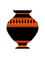 Ancient Greek vase. Antique pottery amphora with greek fret. Decorative border. Roman terracotta jar. Modern vector illustration of historical crockery.