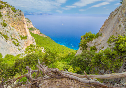 Cala Mariolu in Sardegna, Italy (Italy) - The famous touristic attraction in wild east coast of Sardinia island, Orosei gulf in the Baunei municipal, with wonderful beach, sea and trekking path.