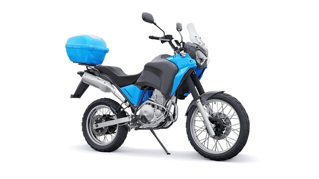 Tokyo, Japan. January 24, 2022. Yamaha Tenere 250. Blue lightweight touristic enduro motorcycle 3d illustration