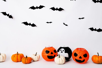 Halloween decorations on white background. Halloween concept