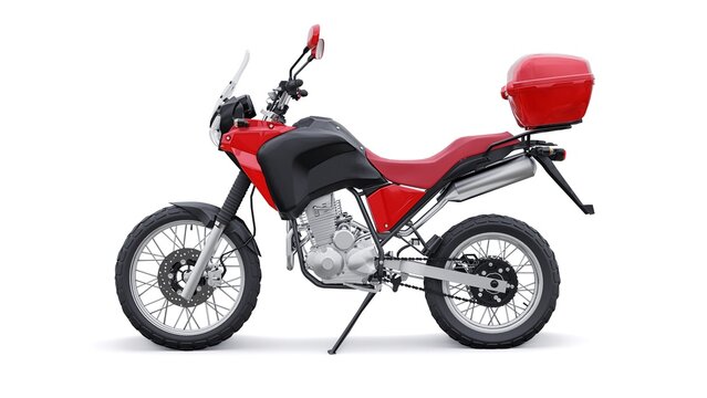 Tokyo, Japan. January 24, 2022. Yamaha Tenere 250. Red lightweight touristic enduro motorcycle 3d illustration
