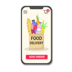 Online delivery service food, online order tracking, delivery home and office. Mobile phone. Shipping. Vector illustration