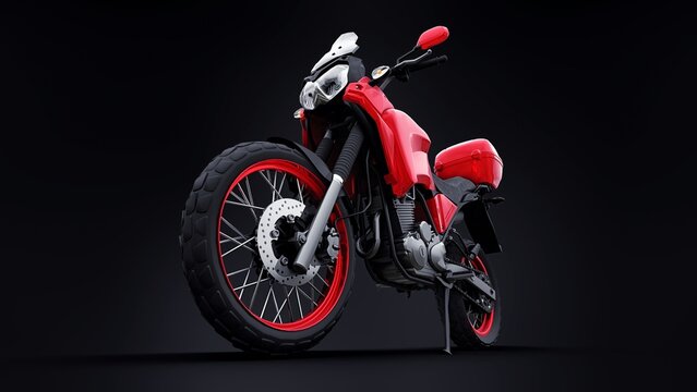 Tokyo, Japan. January 24, 2022. Yamaha Tenere 250. Red lightweight touristic enduro motorcycle on black. 3d illustration