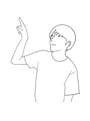 指を指して上を見上げる男性のイラスト