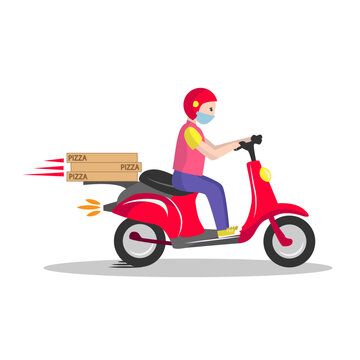 Online delivery service pizza, online order tracking, delivery home and office. Scooter delivery. Shipping. Man on the bike. Vector illustration